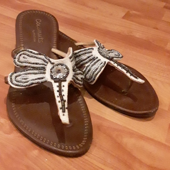 ⚡Black & Whiite Beaded Leather Sandals - Picture 3 of 7